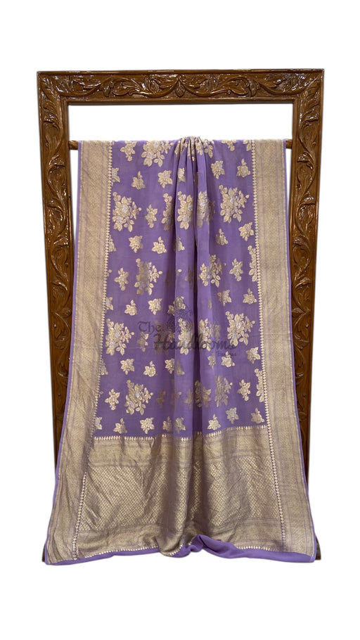 Khaddi Georgette Handloom Banarasi Saree - All Over Sona Roopa Jaal Work - The Handlooms