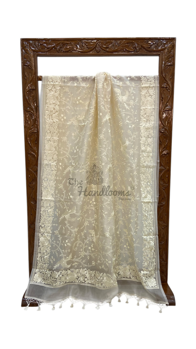 Pure Organza Chikankari Handloom Banarasi Saree