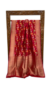 Red Pure Katan Silk Banarasi Handloom Saree - All over Jaal Work With Meenakari - The Handlooms