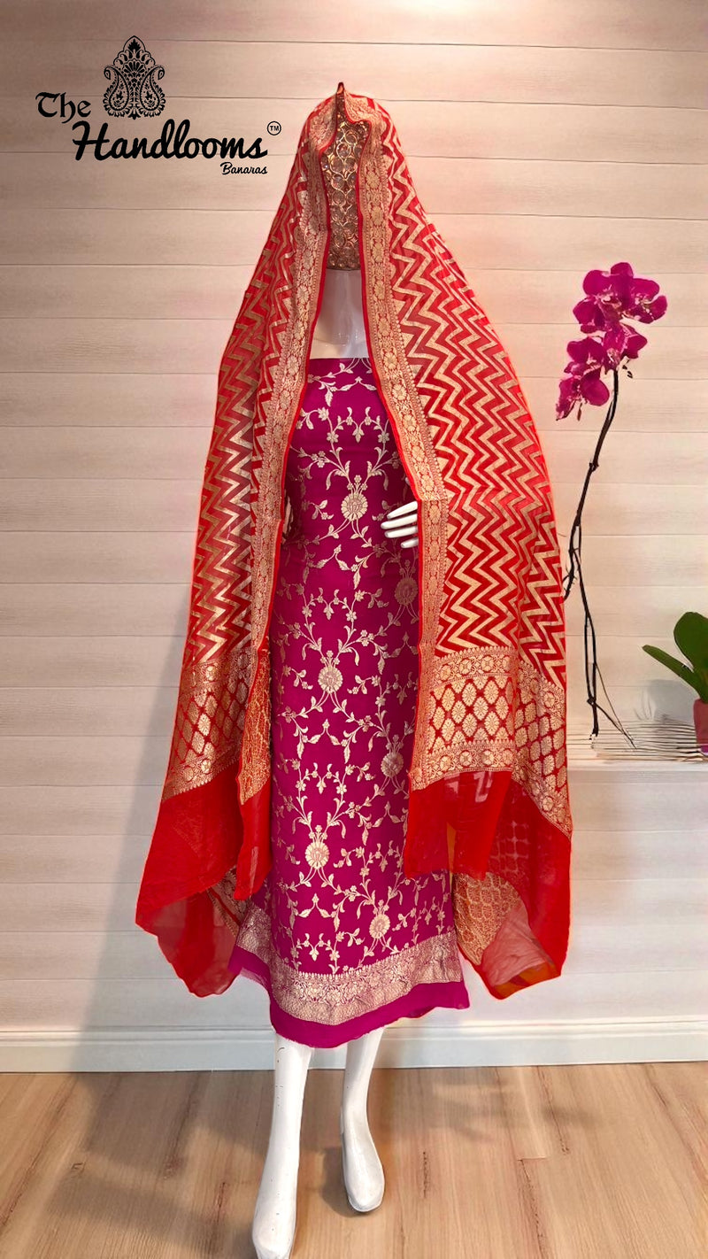 Khaddi Georgette Banarasi Dress material Water Zari - The Handlooms