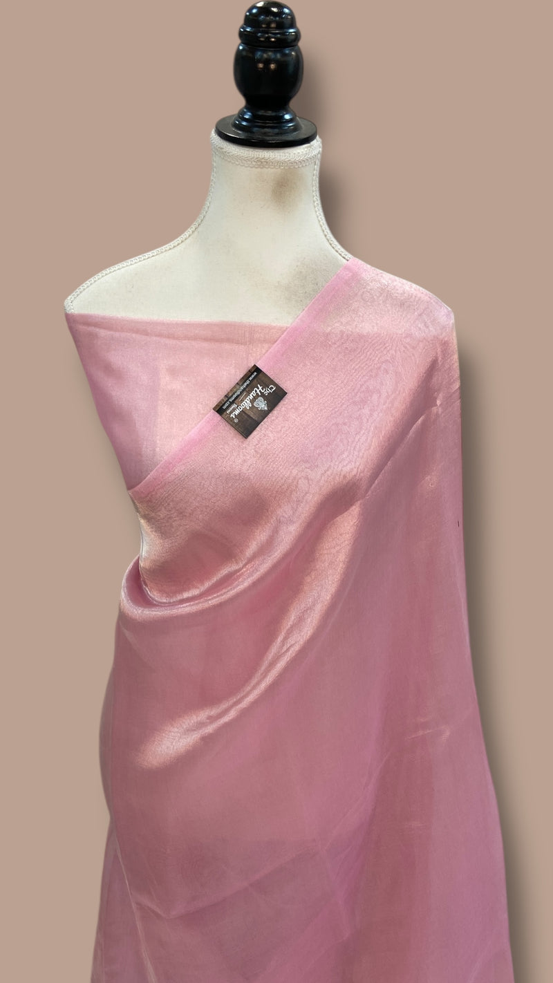 Pink Pure Kora Handloom Banarasi Saree - Plain