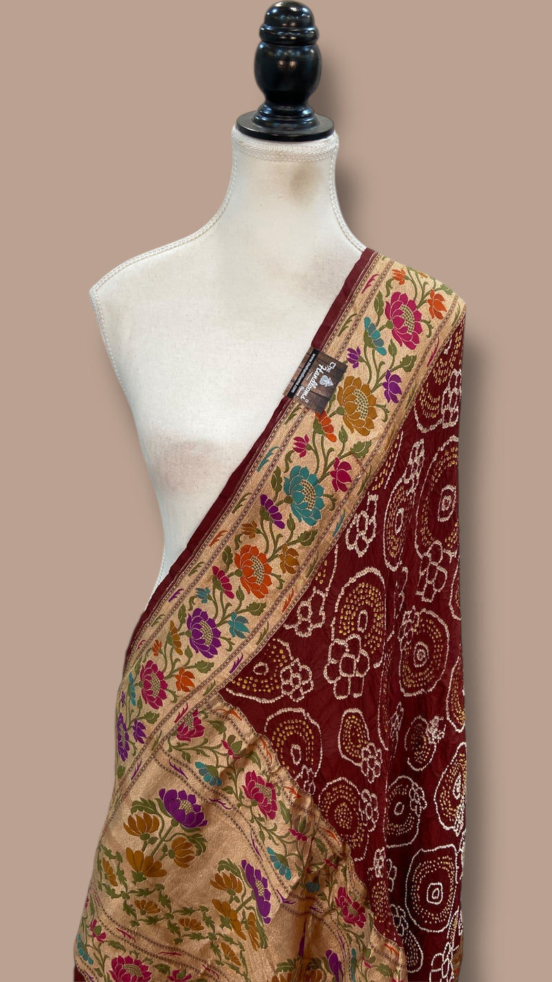 Pure Georgette Banarasi Bandhej Handloom Dupatta - The Handlooms