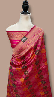 Multicolor Pure Katan Silk Banarasi Handloom Saree - All over Jaal Work With Rangkart - The Handlooms