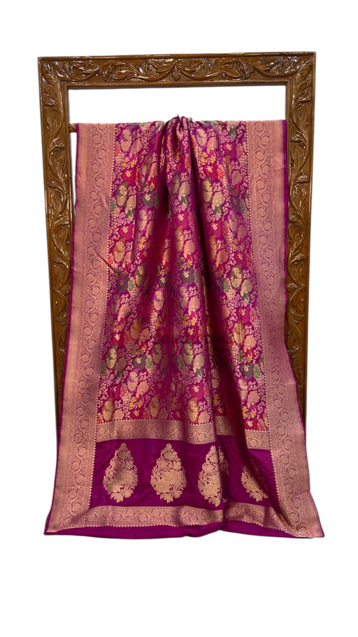 Multicolor Pure Katan Silk Banarasi Handloom Saree - All over Jaal Work With Rangkart - The Handlooms