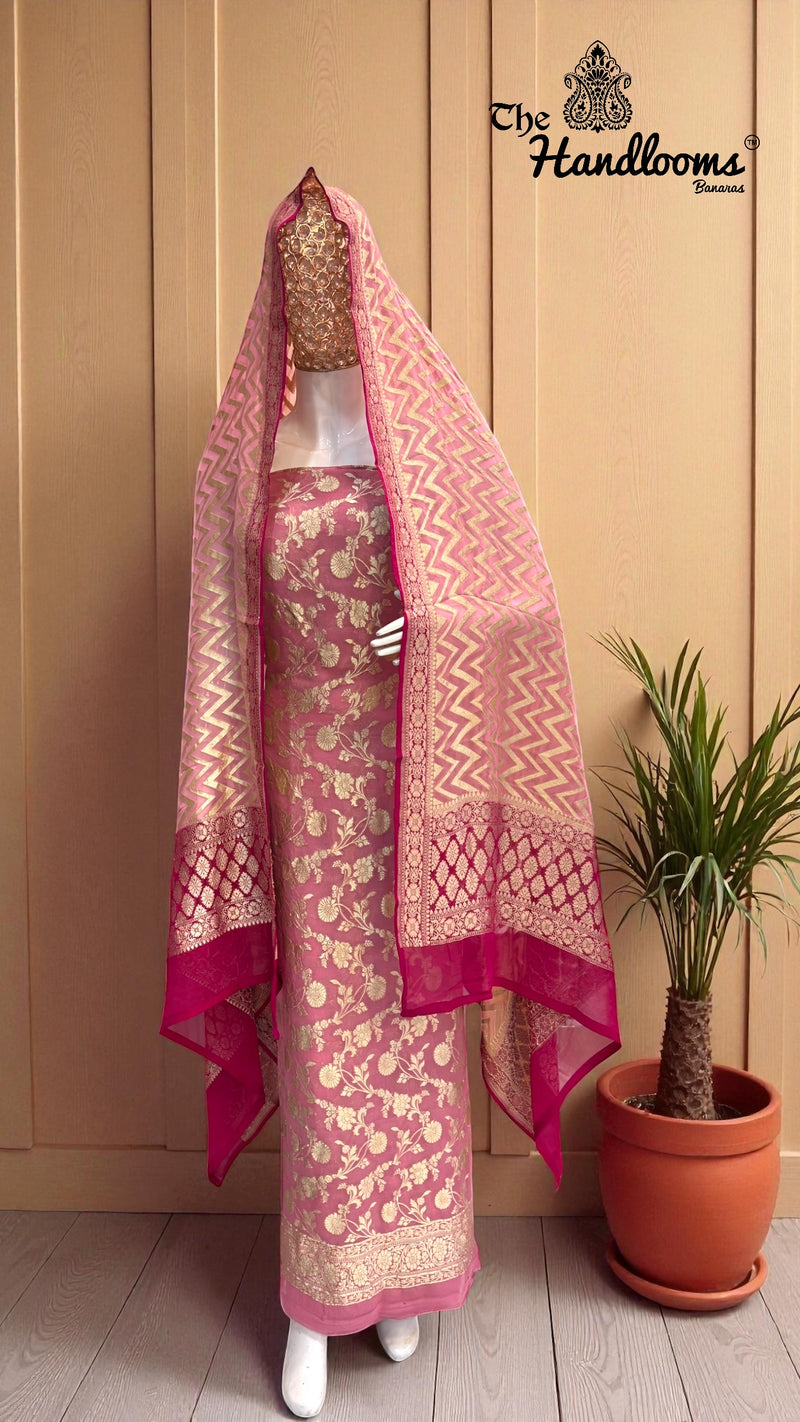 Khaddi Georgette Banarasi Dress material Water Zari - The Handlooms