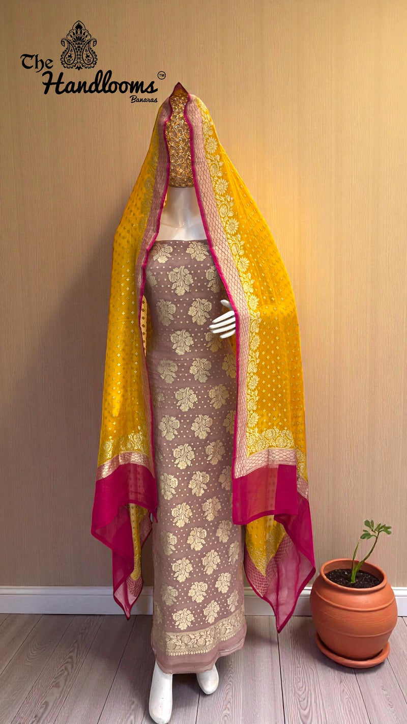 Khaddi Georgette Banarasi Dress material Water Zari - The Handlooms