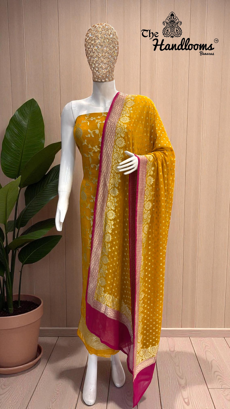 Khaddi Georgette Banarasi Dress material Water Zari - The Handlooms
