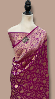 Pure Katan Silk Banarasi Handloom Saree - All Over Jaal Work - The Handlooms