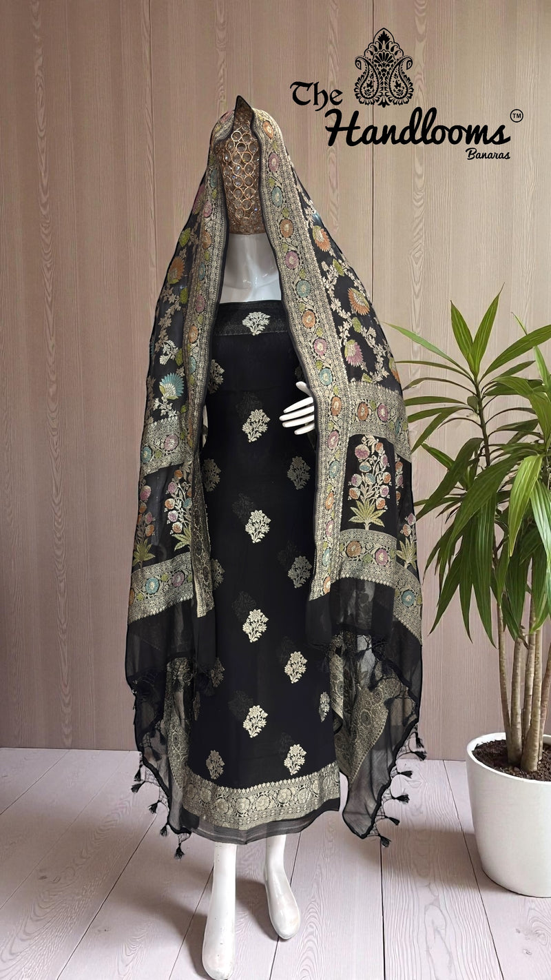 Khaddi Georgette Banarasi Dress material Water Zari - The Handlooms