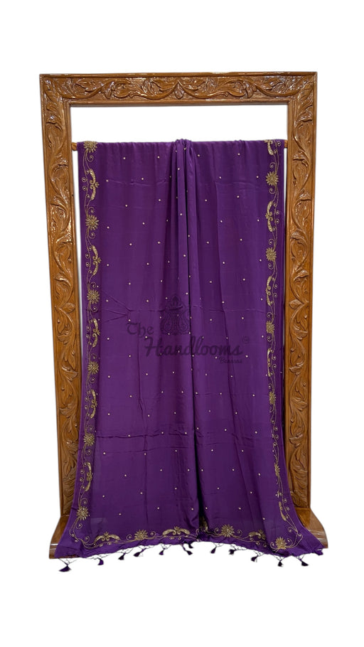 Pure Crepe Silk Handloom Banarasi Saree with Handwork - The Handlooms