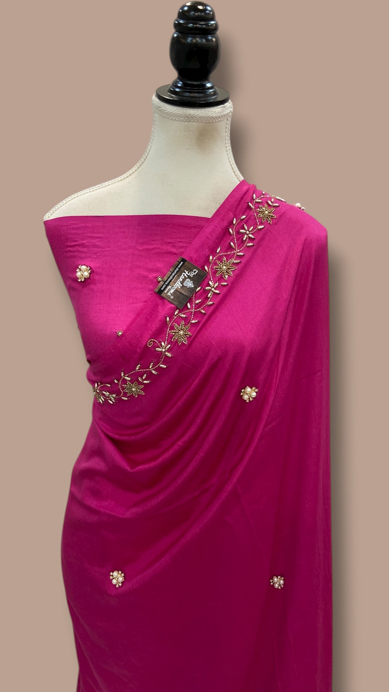 Pure Katan Chiniya Silk Handloom Banarasi Saree with Handwork - The Handlooms