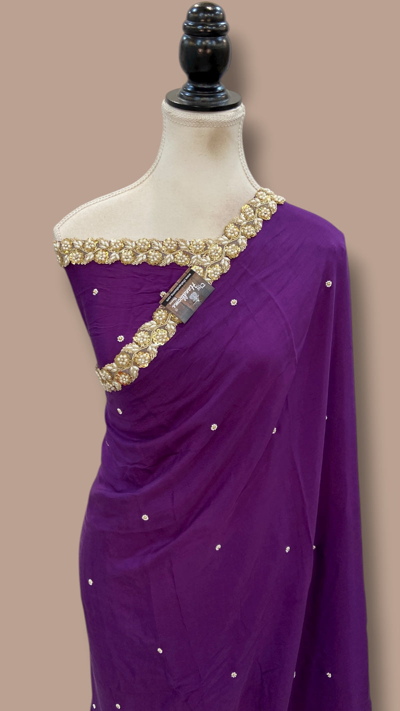 Pure Crepe Silk Handloom Banarasi Saree with Handwork - The Handlooms