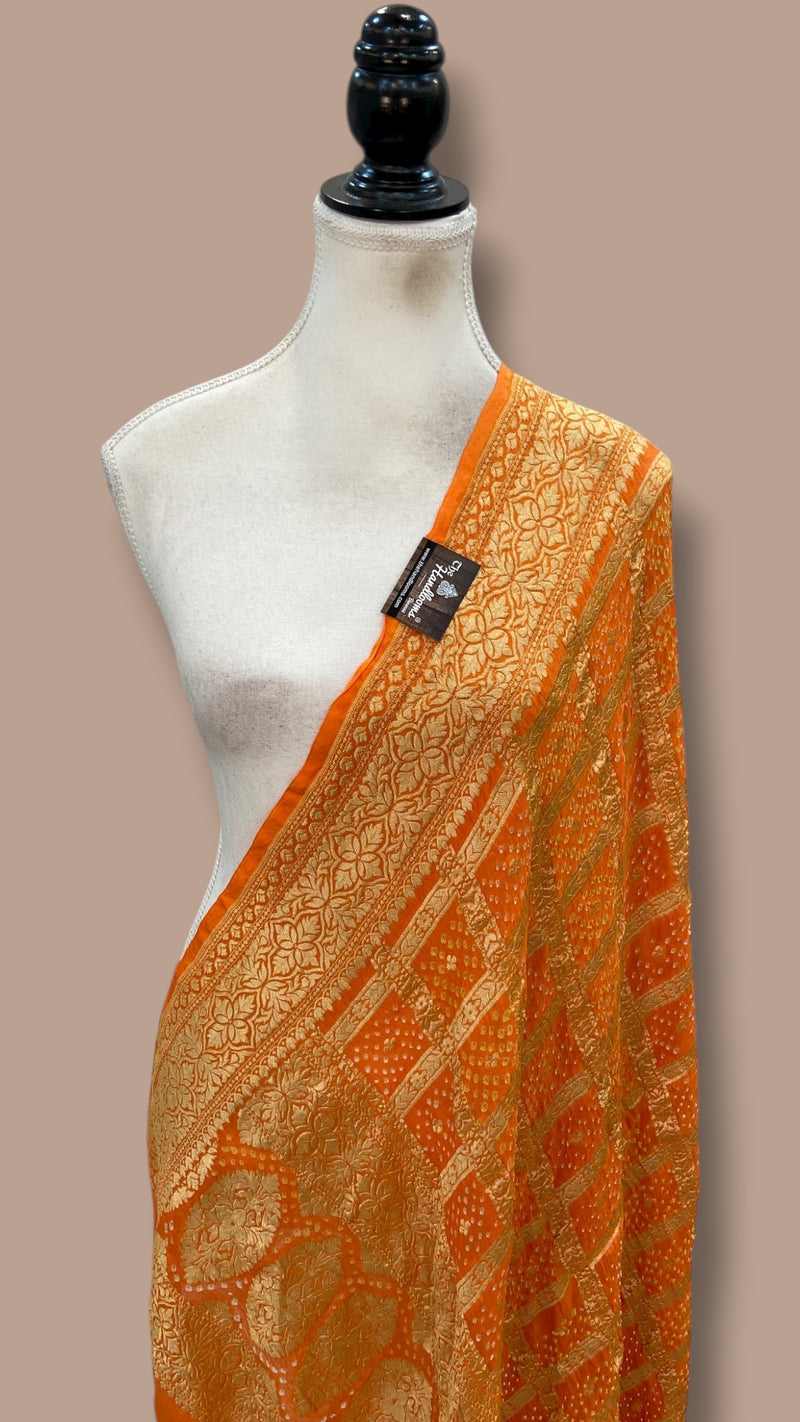 Pure Georgette Banarasi Bandhej Handloom Dupatta - The Handlooms