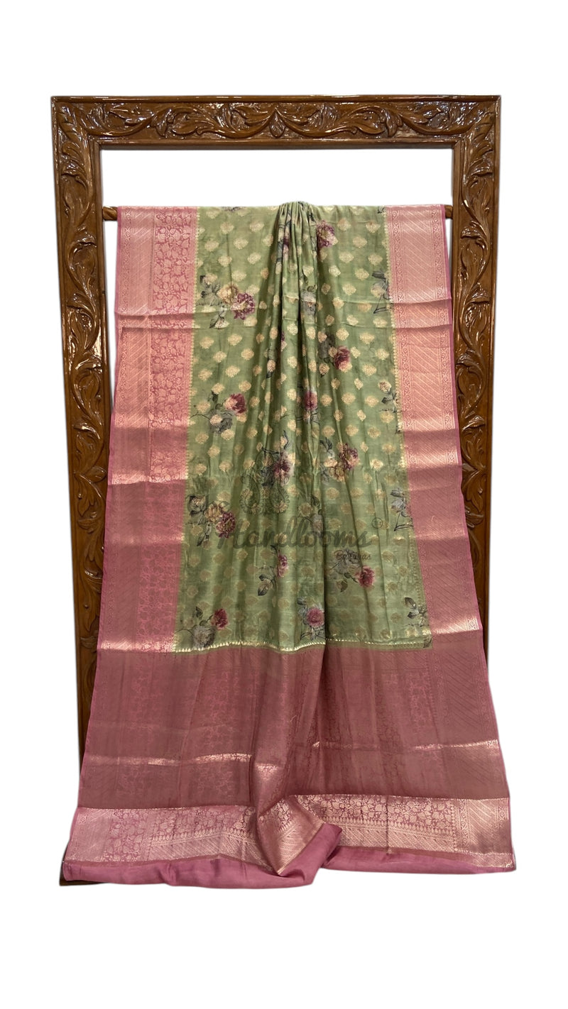 Pure Chiniya Silk Handloom Banarasi Saree Digital Print - The Handlooms