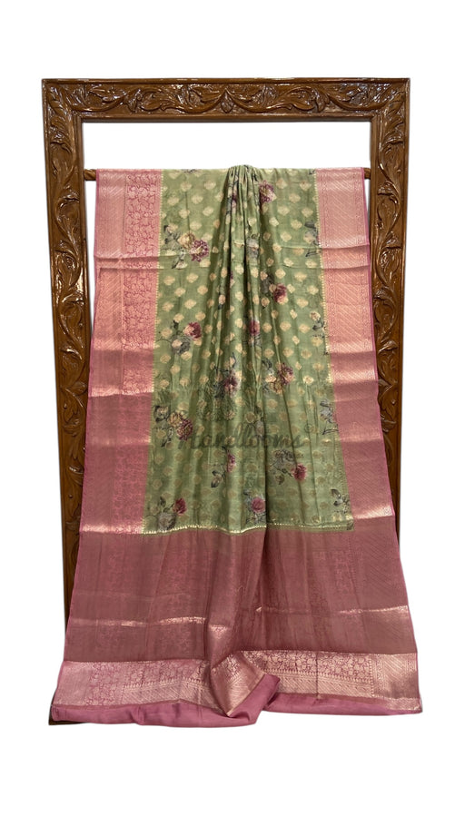 Pure Chiniya Silk Handloom Banarasi Saree Digital Print - The Handlooms