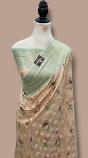 Pure Chiniya Silk Handloom Banarasi Saree Digital Print - The Handlooms