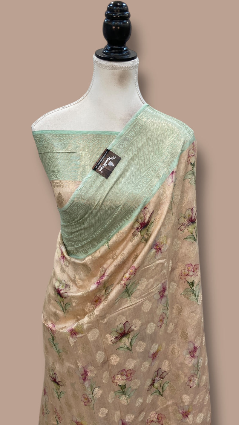 Pure Chiniya Silk Handloom Banarasi Saree Digital Print - The Handlooms