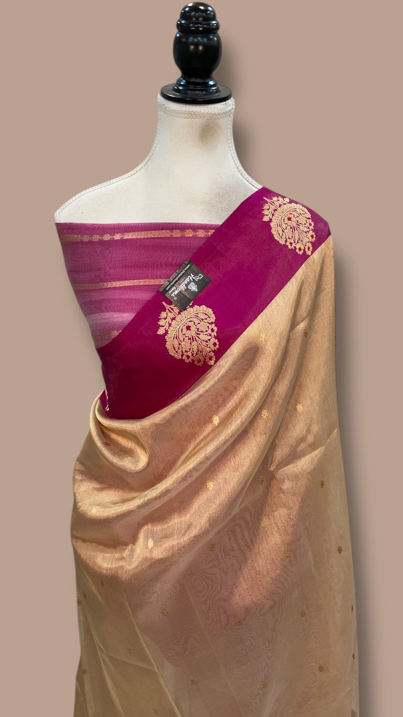 Pure Kora Tissue Handloom Banarasi Saree - Satan Border - The Handlooms