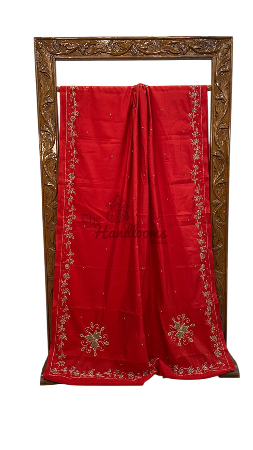 Pure Moonga Silk Handloom Banarasi Saree With Handwork - The Handlooms