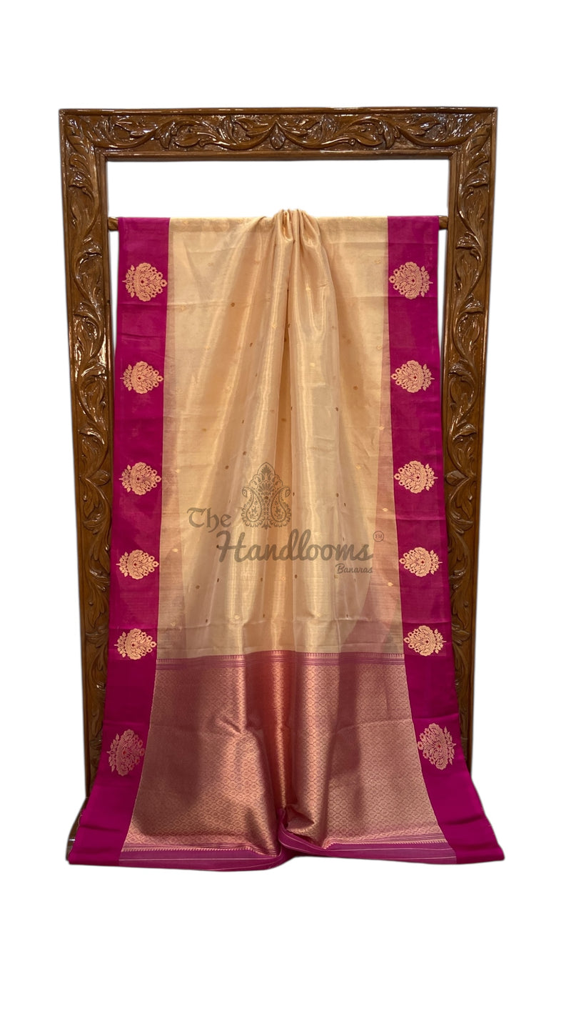 Pure Kora Tissue Handloom Banarasi Saree - Satan Border - The Handlooms