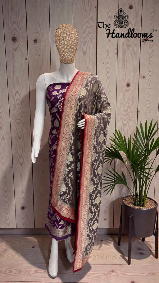 Khaddi Georgette Banarasi Dress Material Water Zari - The Handlooms