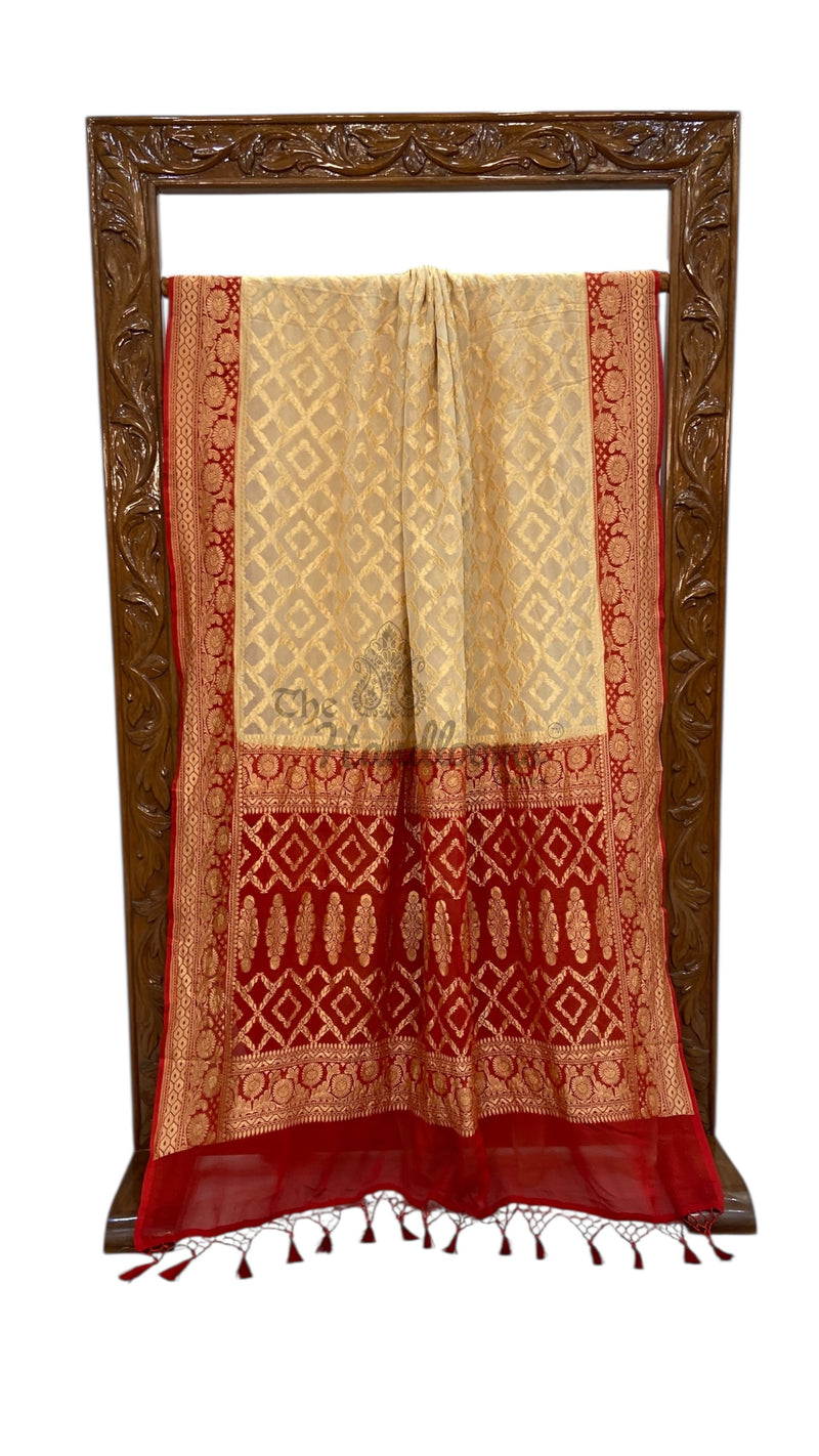 Pure Khaddi Georgette Handloom Banarasi Saree - Gold Zari