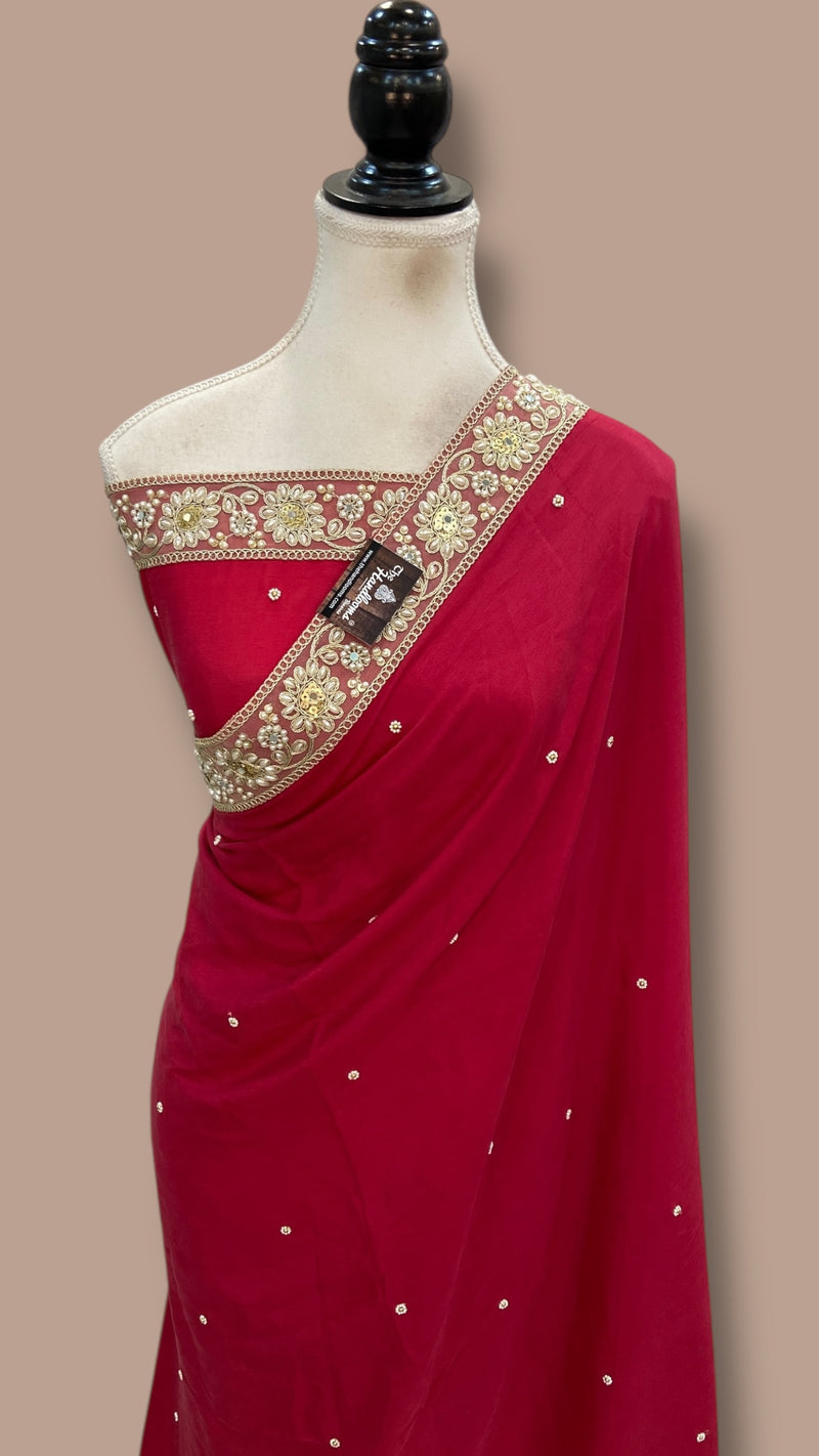 Pure Crepe Silk Handloom Banarasi Saree with Handwork