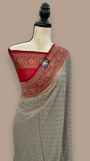 Khaddi Georgette Handloom Banarasi Saree -  Antique zari - The Handlooms