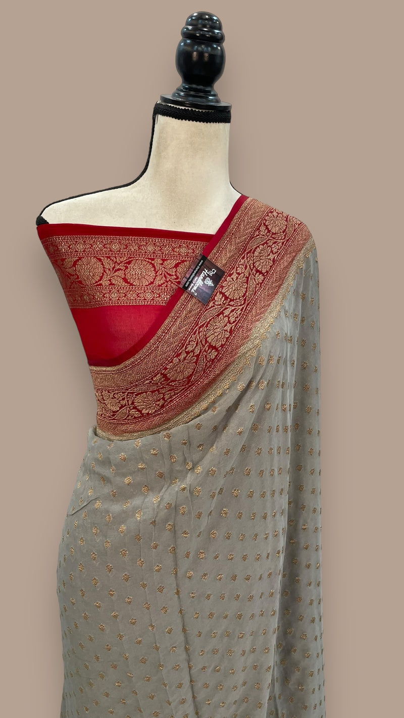 Khaddi Georgette Handloom Banarasi Saree -  Antique zari - The Handlooms