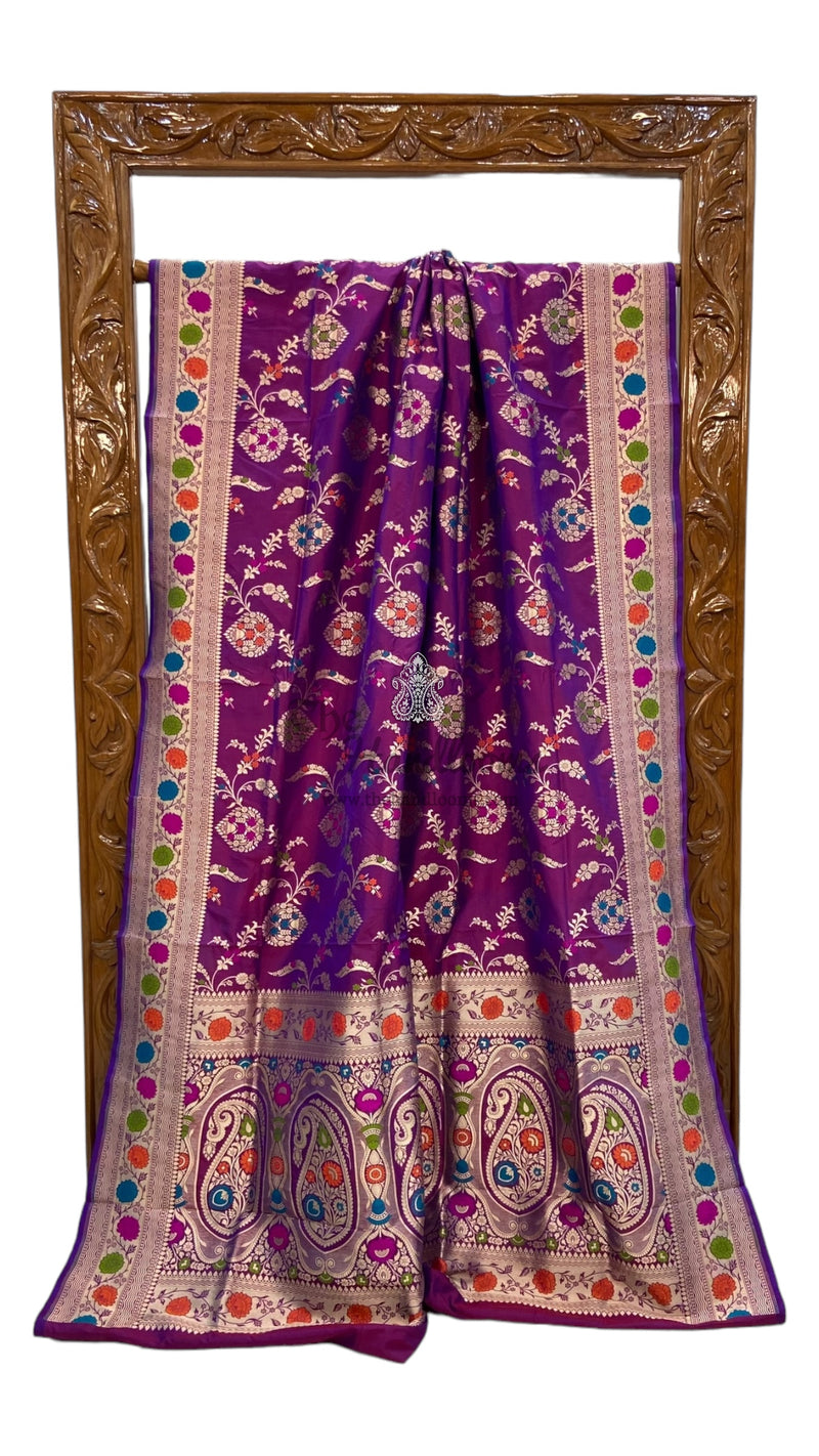 Purple Pure Katan Silk Banarasi Handloom Saree - All over Jaal work with Meenakari - The Handlooms
