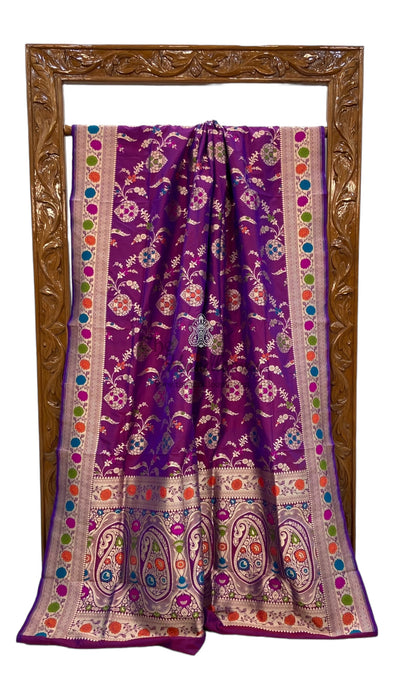 Pure Katan Silk Banarasi Handloom Saree - All over Jaal work with Meenakari