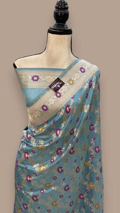 Pure Katan Silk Banarasi Handloom Saree - All over Jaal work with Meenakari