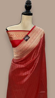 Red Pure Katan Silk Banarasi Handloom Saree - Tanchui Brocade - The Handlooms