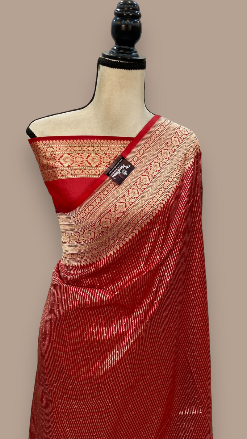 Red Pure Katan Silk Banarasi Handloom Saree - Tanchui Brocade - The Handlooms