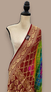 Pure Georgette Banarasi Bandhej Handloom Dupatta - The Handlooms