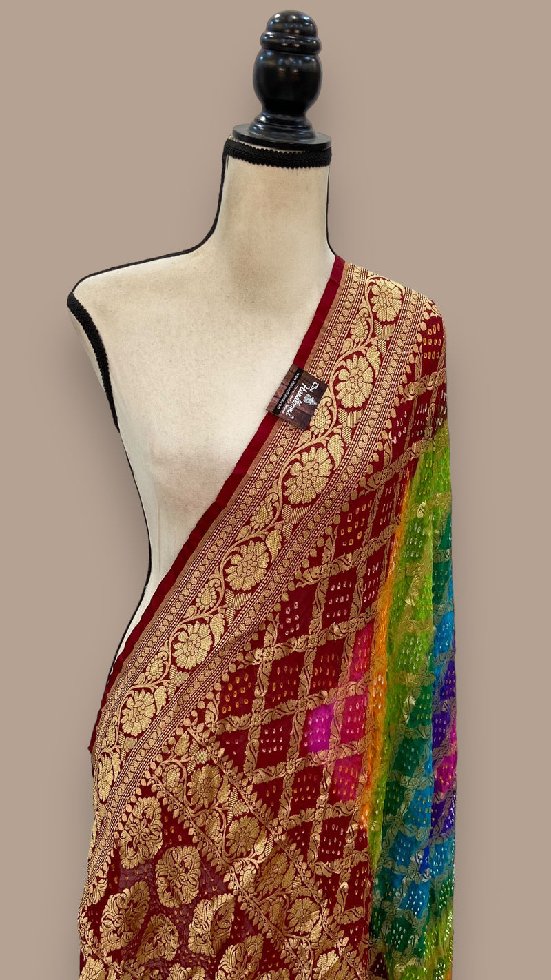 Pure Georgette Banarasi Bandhej Handloom Dupatta - The Handlooms