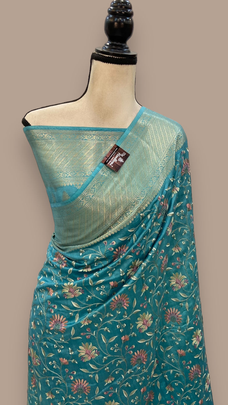 Pure Chiniya Silk Handloom Banarasi Saree with Chikankari - The Handlooms