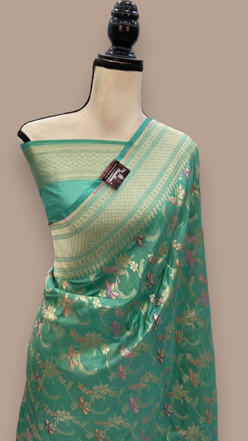 Pure Katan Silk Banarasi Handloom Saree - All over Jaal work - With Meenakari - The Handlooms