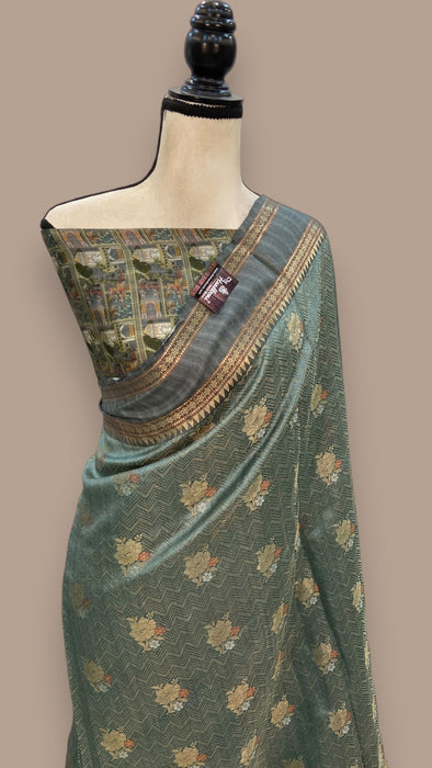 Pure Mango Silk Banarasi Handloom Reshmi Zari Saree With Digital Print