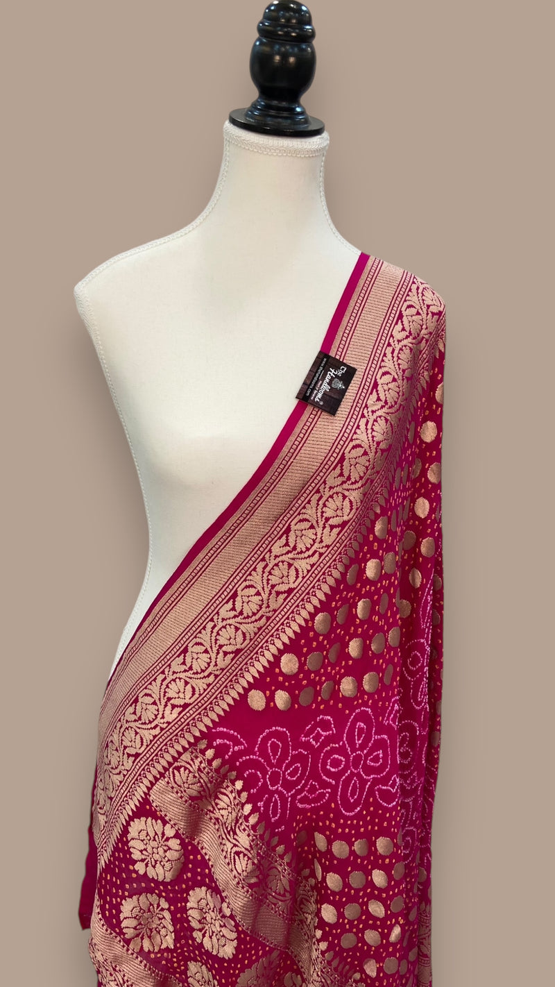 Pure Georgette Banarasi Bandhej Handloom Dupatta - The Handlooms