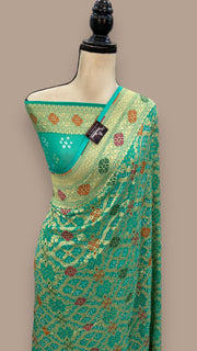 Pure Georgette Banarasi Bandhej Handloom Saree - with meenakari work - The Handlooms