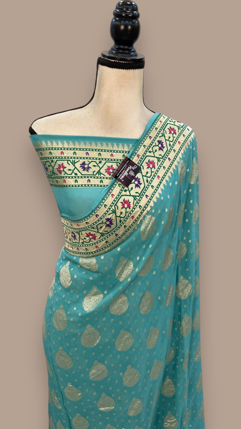 Pure Georgette Banarasi Handloom Saree - with meenakari work - The Handlooms