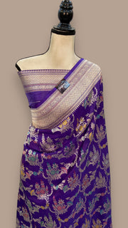 Ektara Pure Katan Silk Banarasi Handloom Saree - All over kadiyal Jaal work - The Handlooms