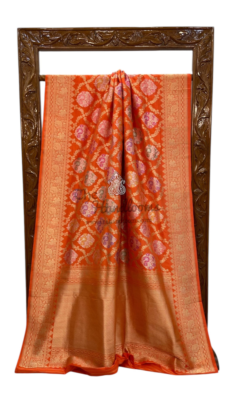 Ektara Pure Katan Silk Banarasi Handloom Saree - All over kadiyal Jaal work - The Handlooms