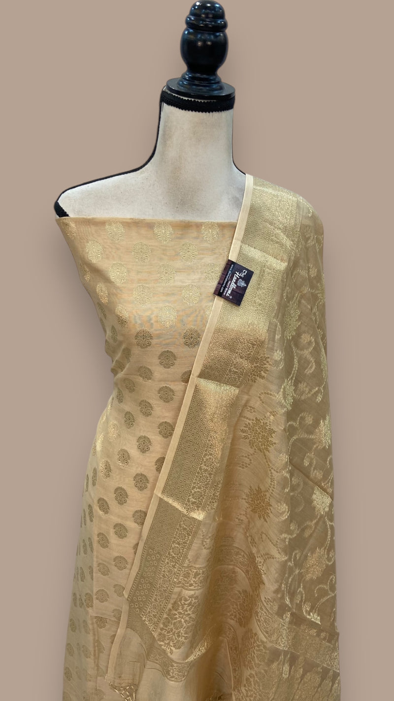 Pure Chanderi Cotton Banarasi Dress material - The Handlooms