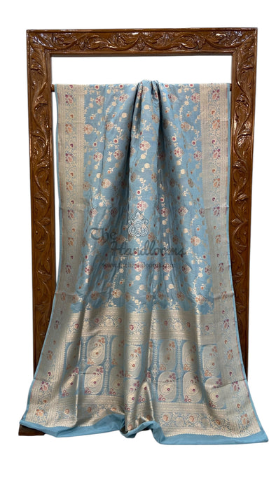 Pure Katan Silk Banarasi Handloom Saree - All over Jaal work - With Meenakari