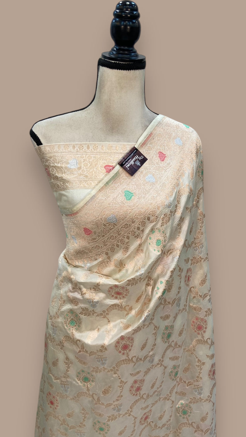Pure Katan Silk Banarasi Handloom Saree - All over Jaal work with Meenakari - The Handlooms
