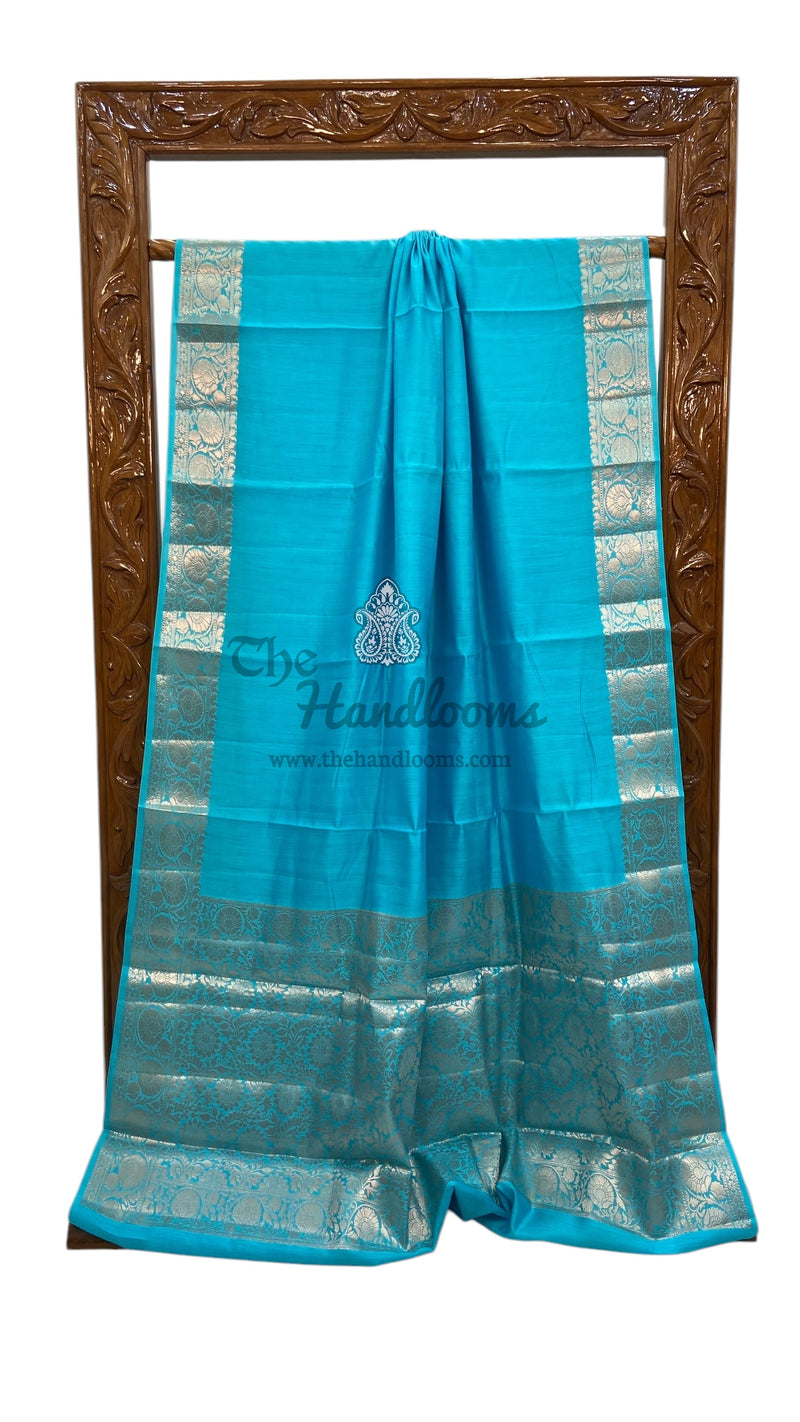 Sky Blue Pure Chiniya Silk Khaddi Handloom Banarasi Saree - The Handlooms