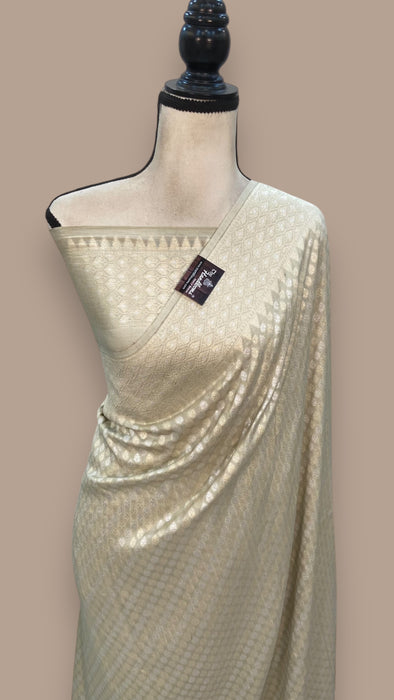 Pure Cream Khwaab Khaddi Handloom Banarasi Saree