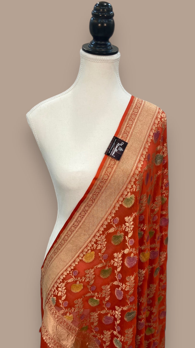 Khaddi Georgette Handloom Banarasi Dupatta - The Handlooms